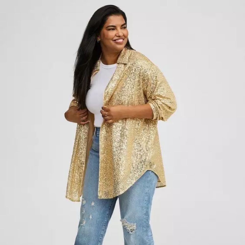 NWT Torrid Gold Sequin Relaxed Open Kimono
